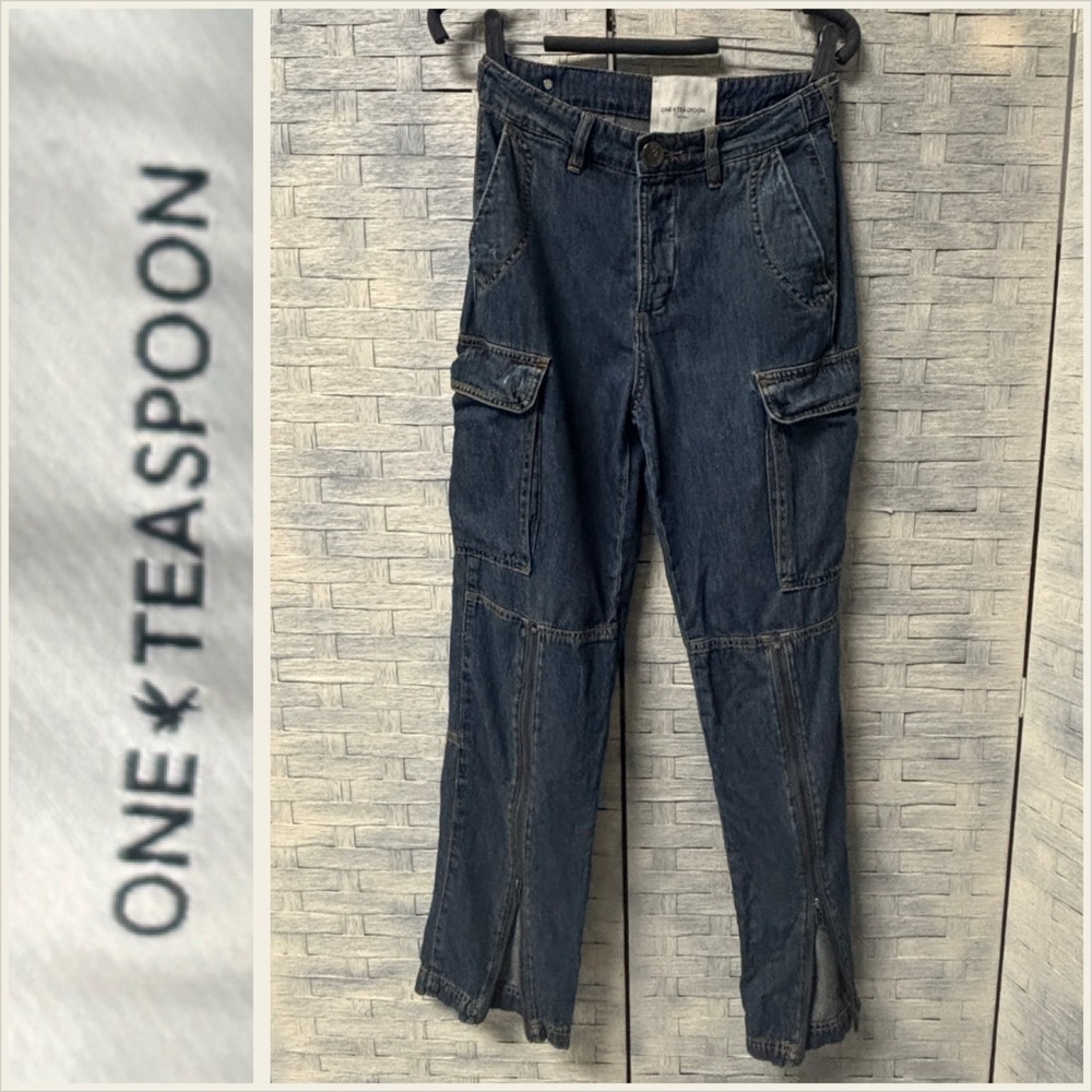 ONE TEASPOON Cargo Denim Pants Womens 24 Zipper‎ Ankle Blue Jeans